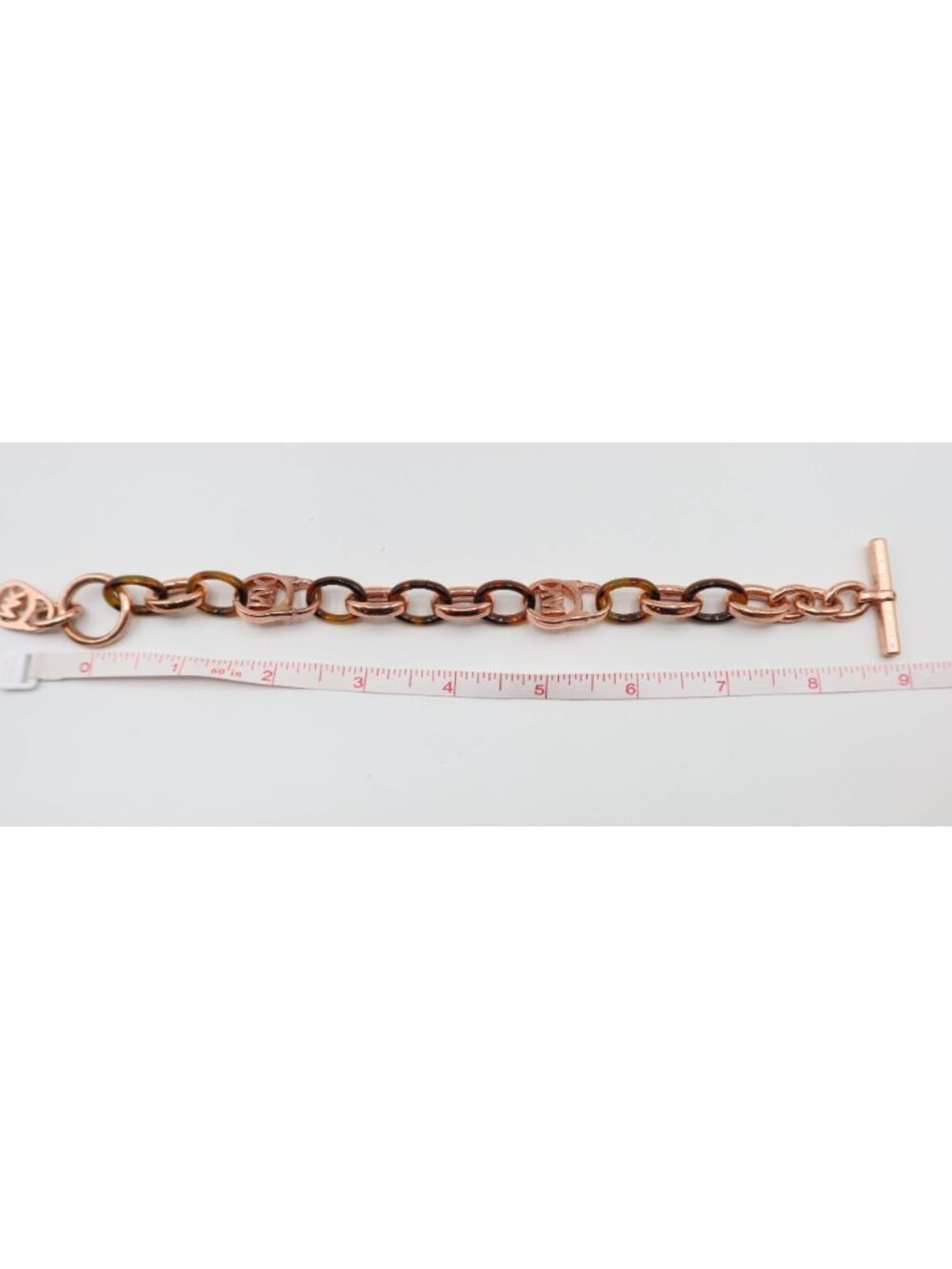MICHAEL KORS MK Logo Rose Gold Faux Tortoiseshell Chunky Chain Padlock Bracelet - Picture 8 of 8